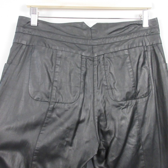 Annette Gortz Waxed Pants Women 36 US 6 Black Drawstring Pocket Zip Designer 314 - Picture 6 of 15
